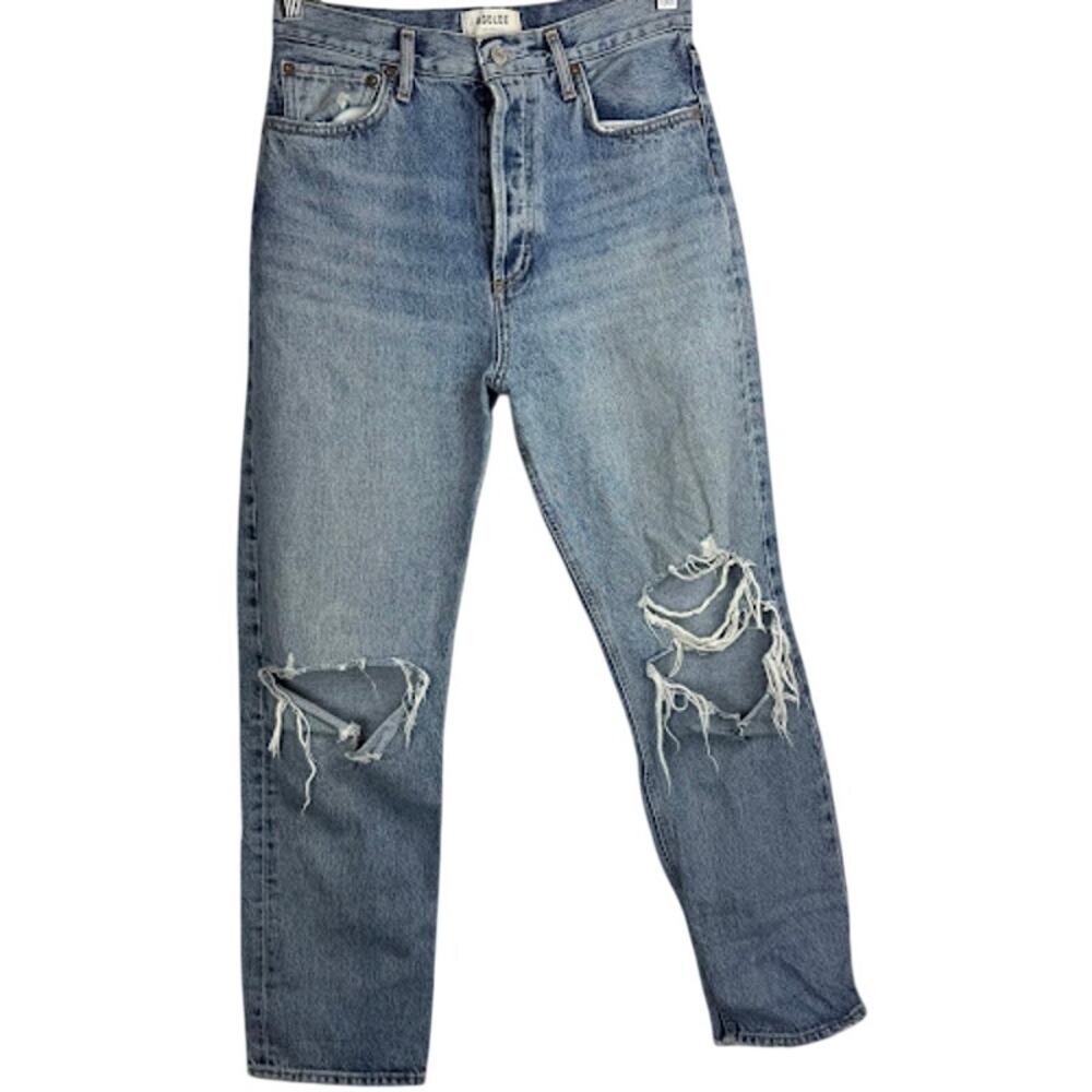 AGOLDE High Rise Distressed Straight Leg Jeans Light Wash Size 27